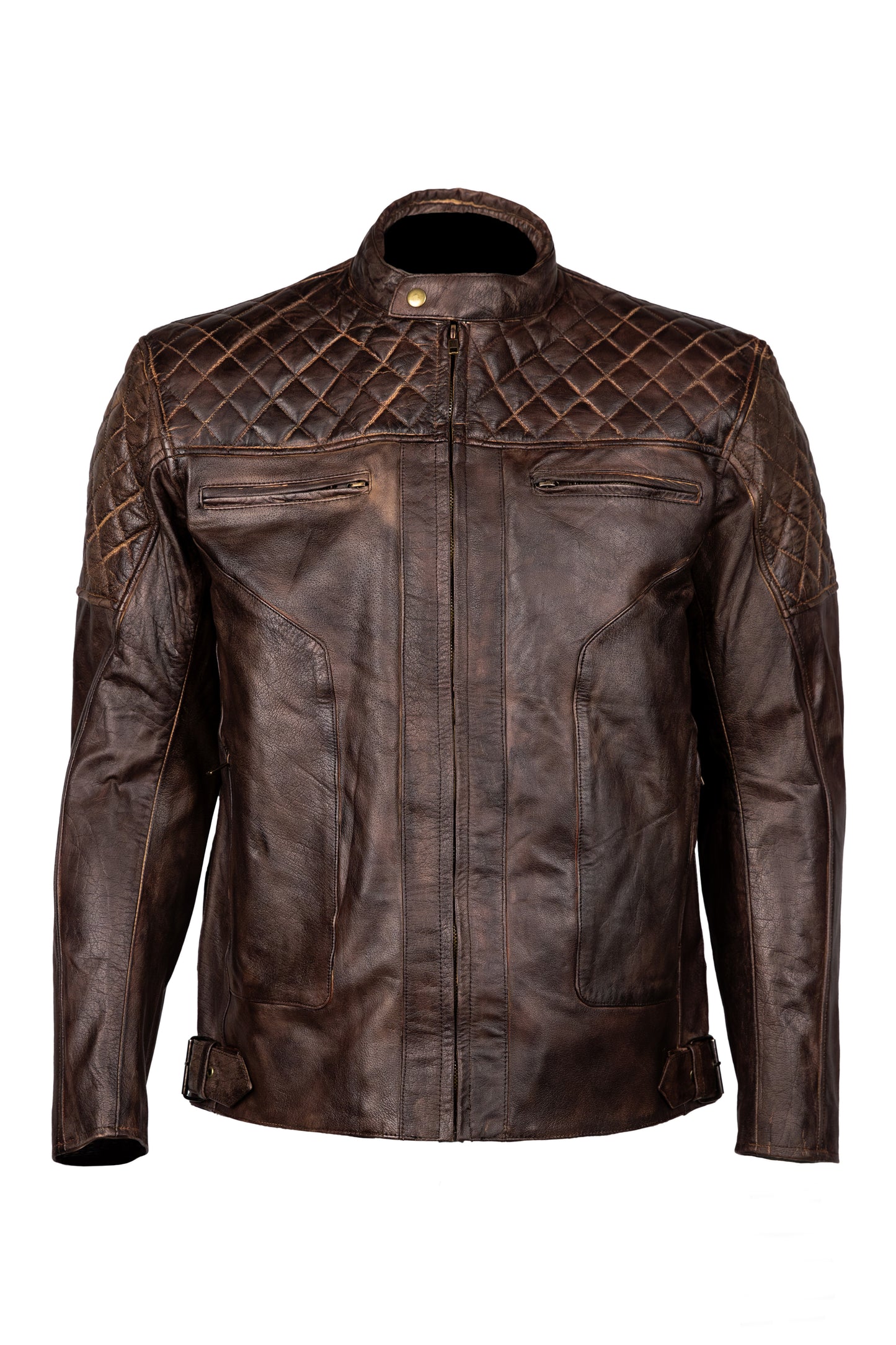 Mens Diamond Brown Leather Motorcycle Jacket