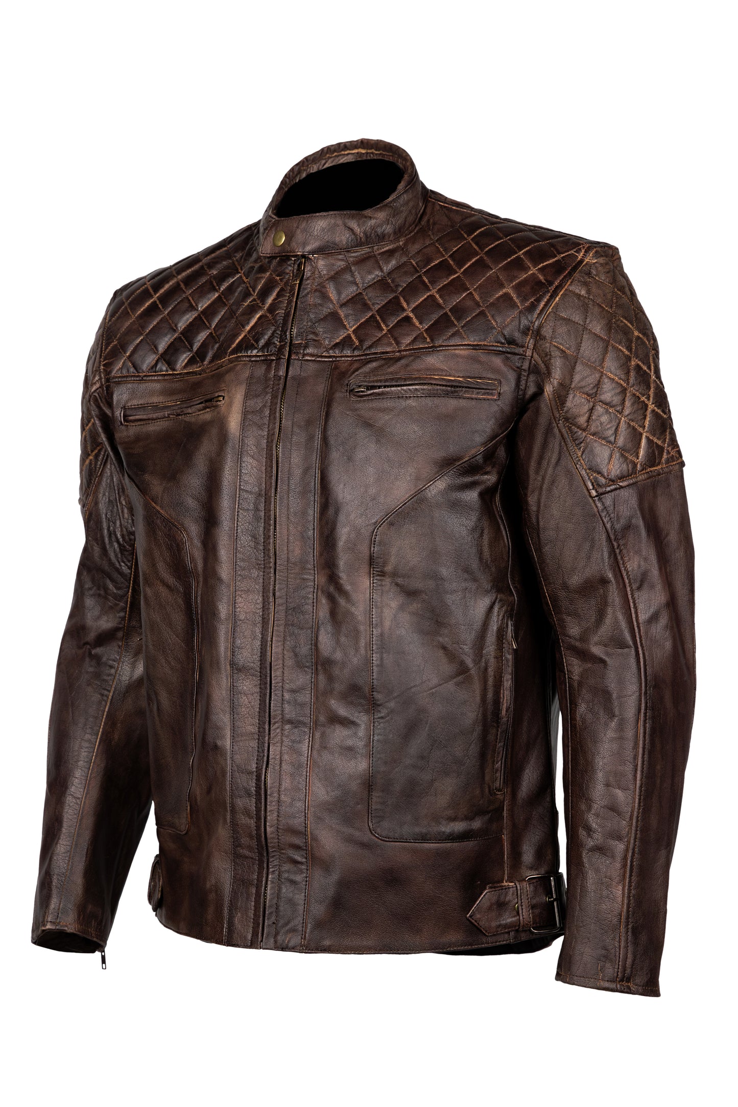 Mens Diamond Brown Leather Motorcycle Jacket
