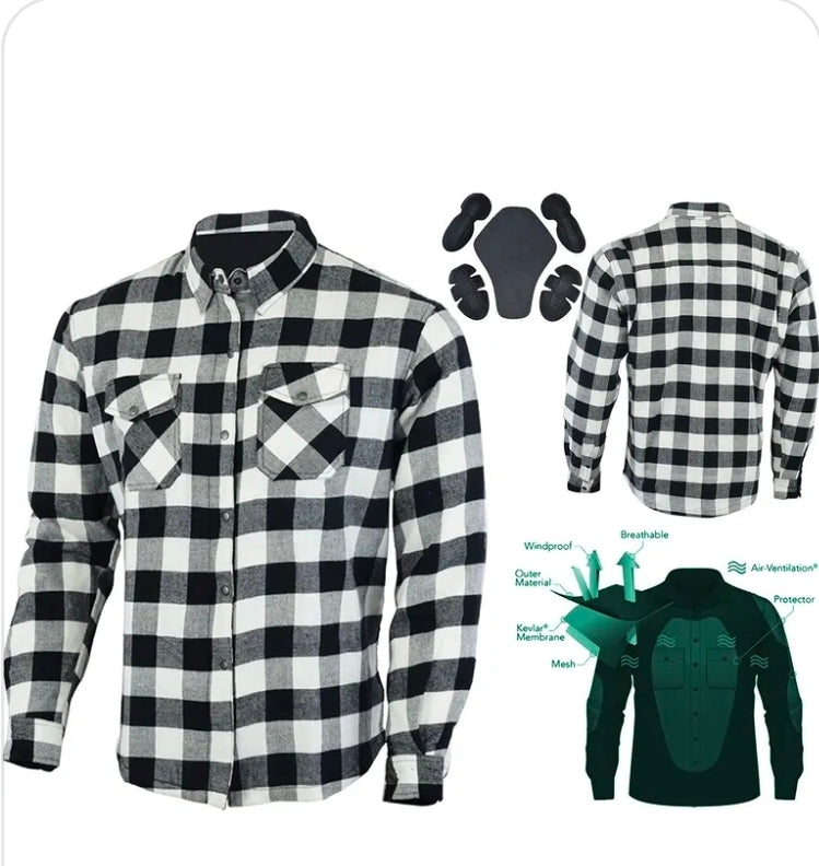 Kevlar Lined Motorcycle Shirt (Black and White)