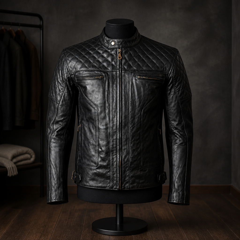 Mens Diamond Leather Motorcycle Jacket