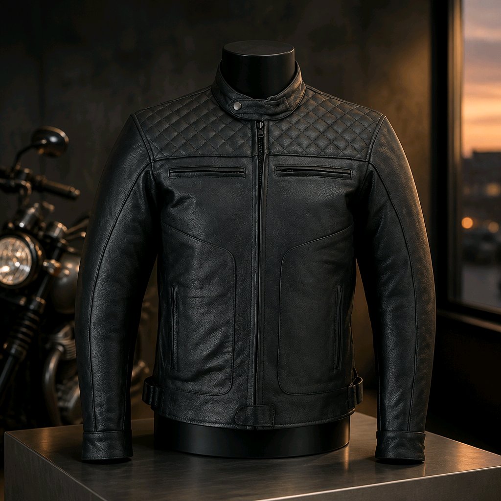 Leather Motorcycle Jacket with Kevlar Lining