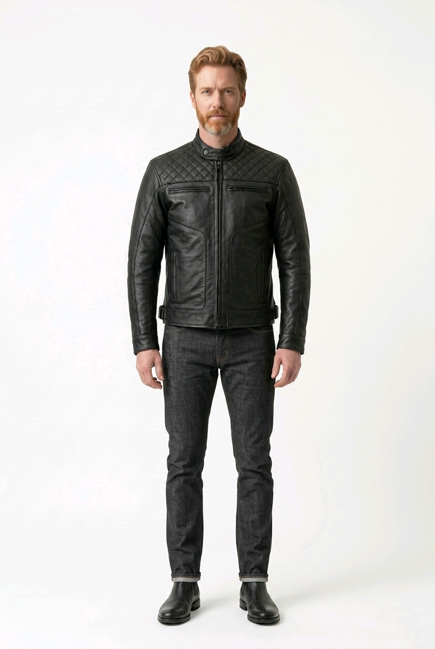 Leather Motorcycle Jacket with Kevlar Lining