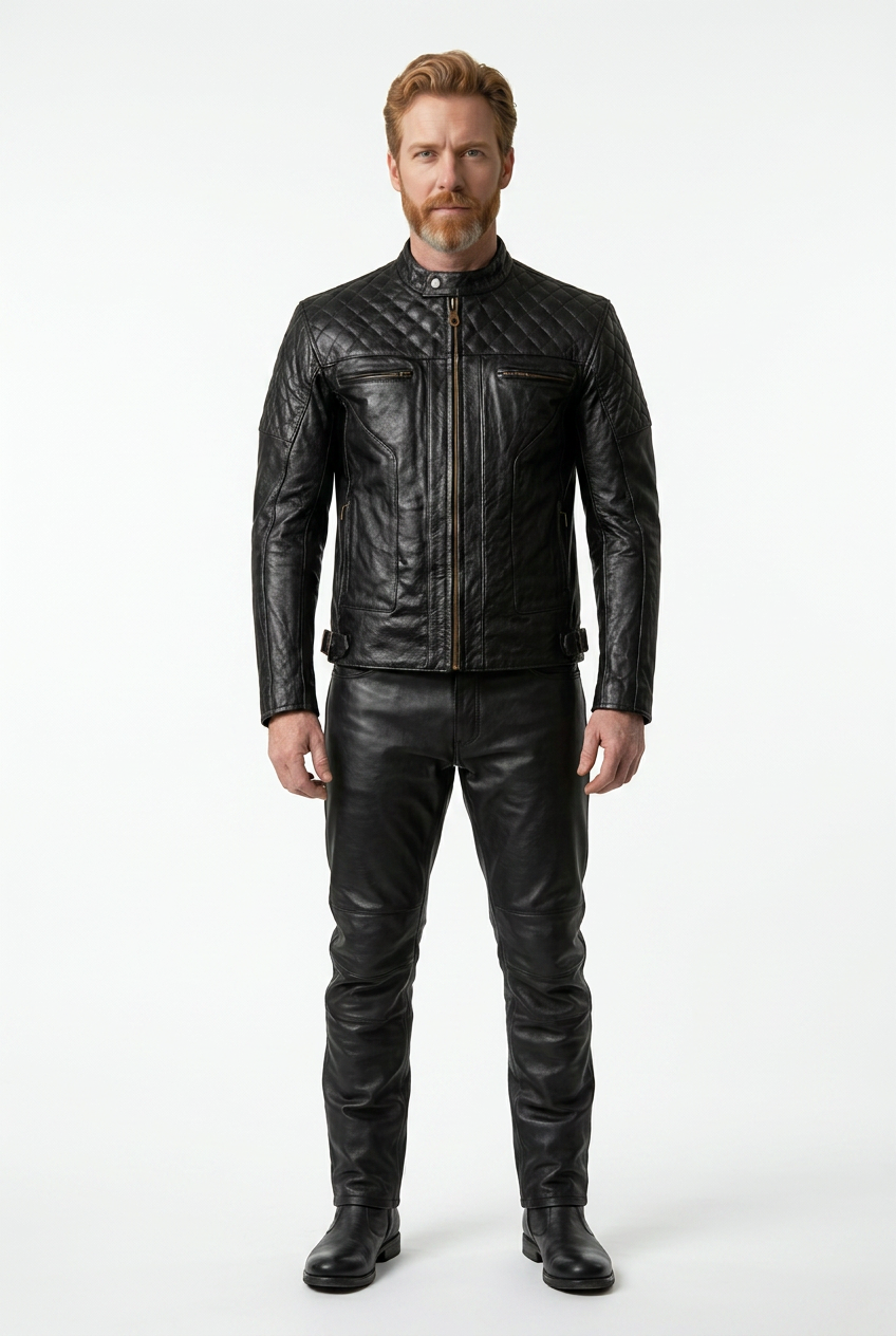 Mens Diamond Leather Motorcycle Jacket