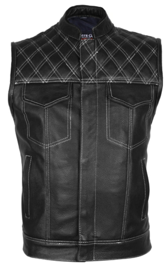 Mens Leather SOA Vest with Cross Hatch Stitching