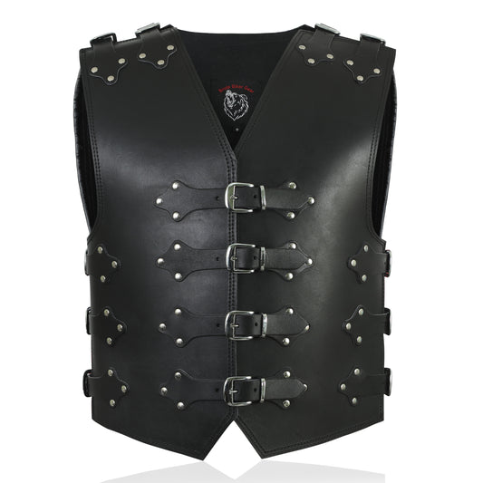 MENS LEATHER MOTORCYCLE VEST, 4MM THICK
