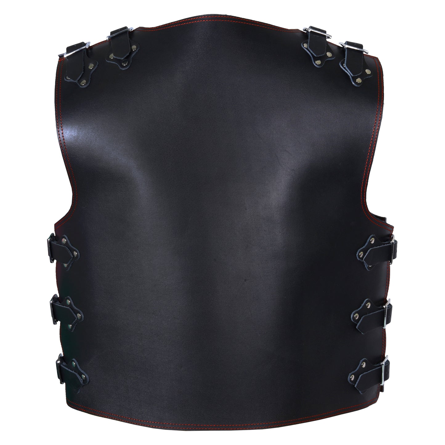 Mens Leather Vest with Red Stitching