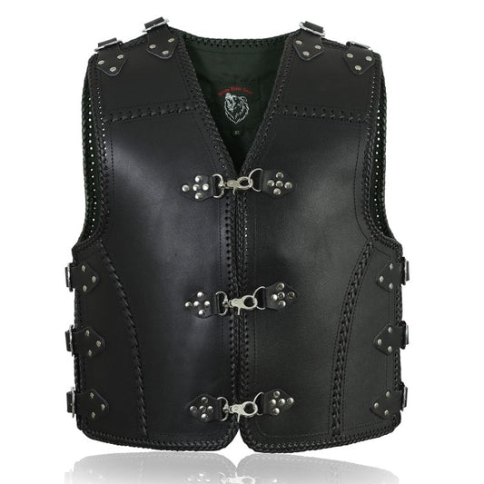 Mens Leather Motorcycle Vest, 4MM Leather Vest, Leather Vest